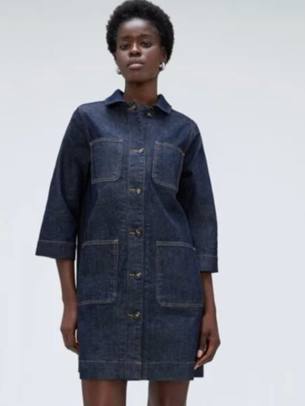 Everlane Denim Long Chore Jacket Coat Mini Dress Dark Wash ~ Size Large